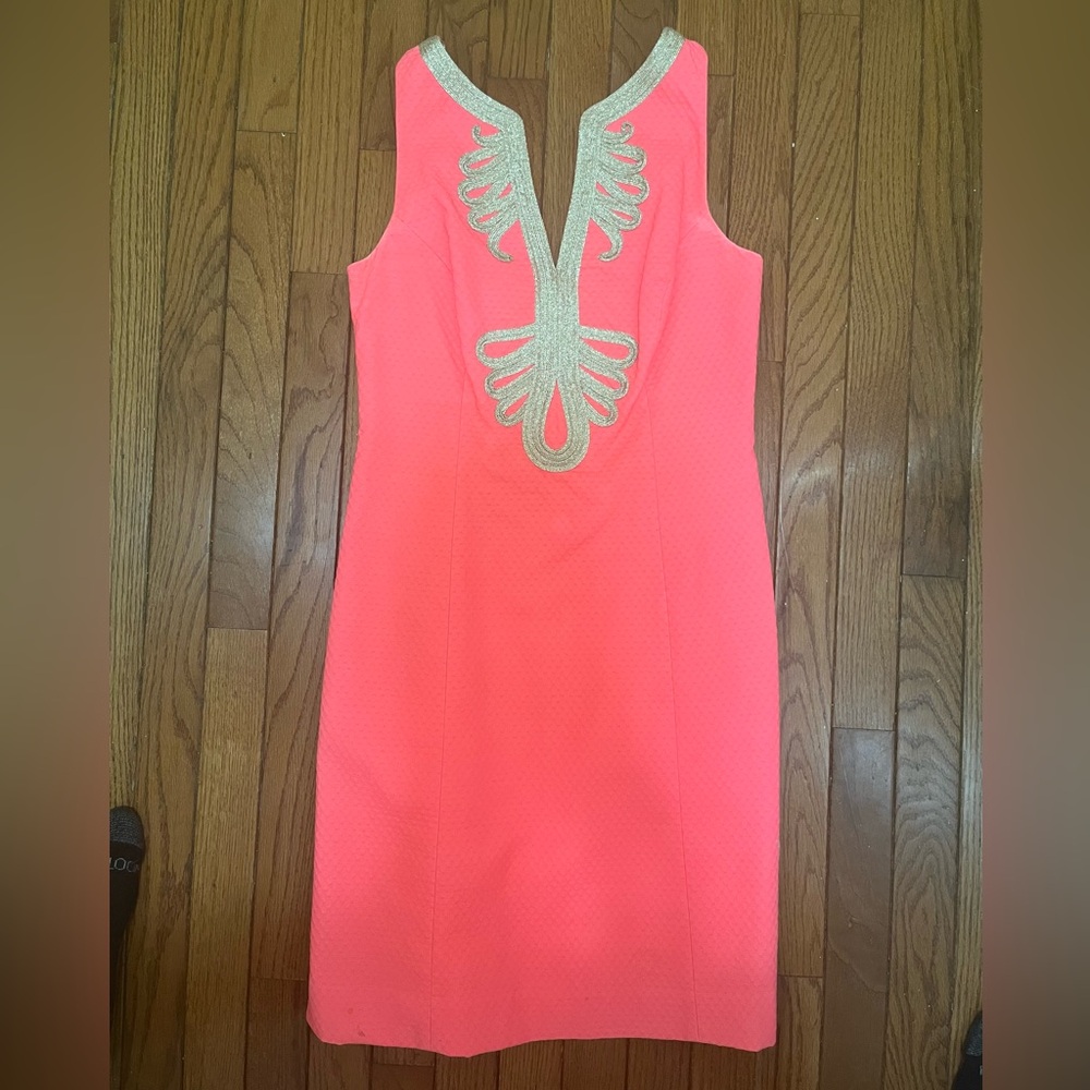 Lilly Pulitzer Coral and Gold Mini Shift Dress